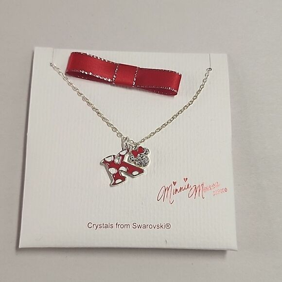 Disney Minnie Initial Charm Necklace Polka Dot Made with Crystals from Swarovski - Picture 1 of 3
